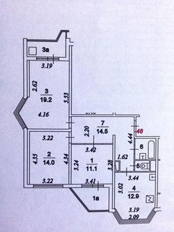 трехкомнатная п44т планировка с размерами