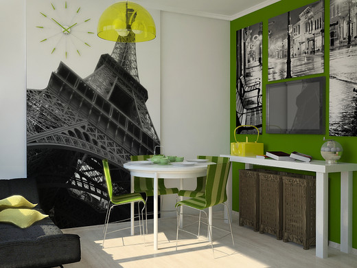 Классические и фотообои в кухонном интерьере