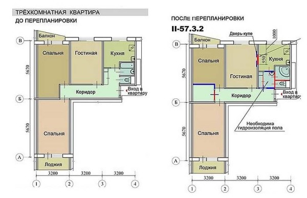 Перепланировка трехкомнатной хрущевки: фото до и после